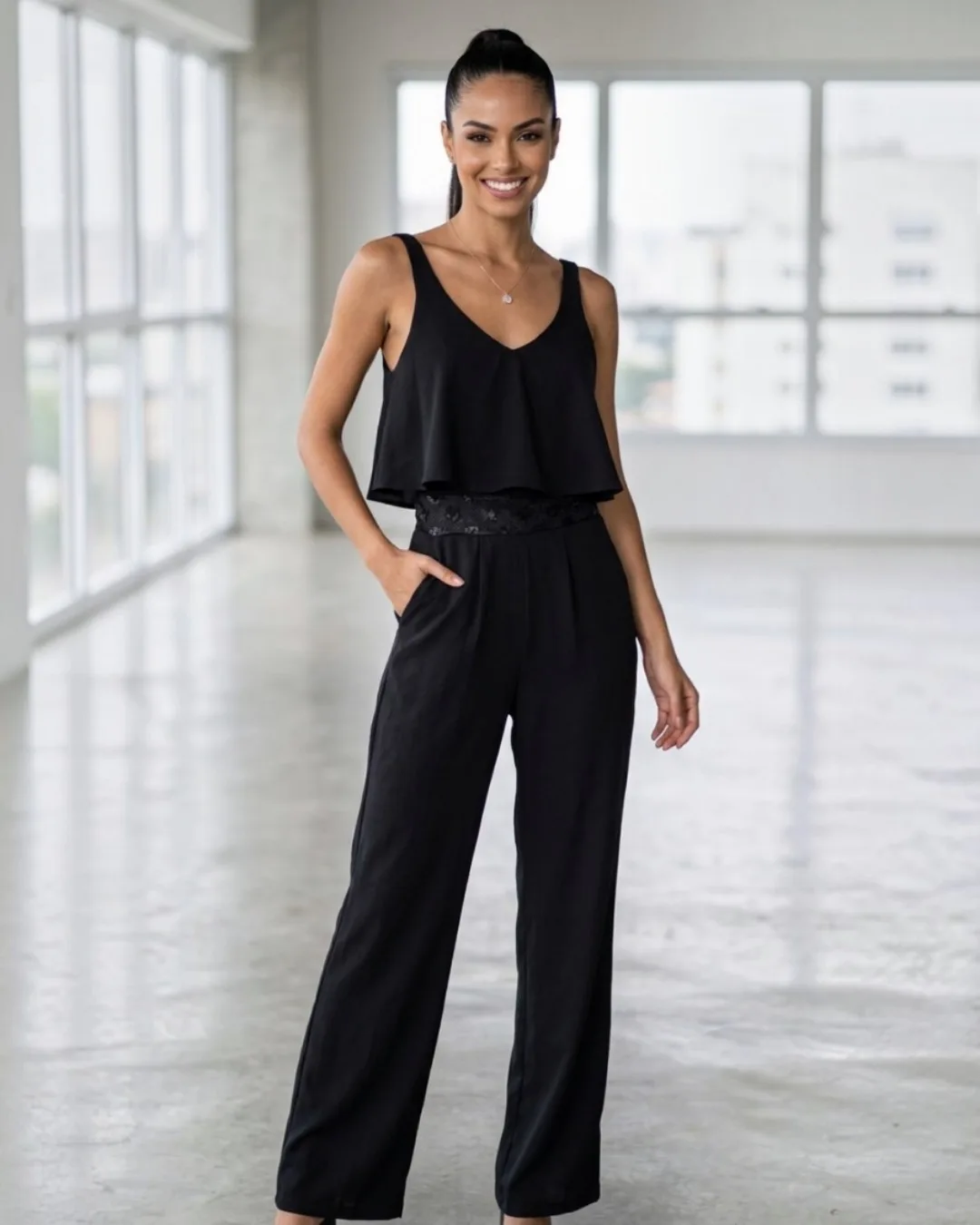 Macacão Preto Longo Pantalona